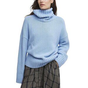 160$ Barbour Ribbed Roll Neck Josephine Knit Jumper Sweater Size 4 Light Blue